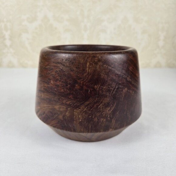 Hand Turned Round Wooden Bowl Brown Simple Minimalist Rustic Decoration Trinkets - Picture 1 of 10